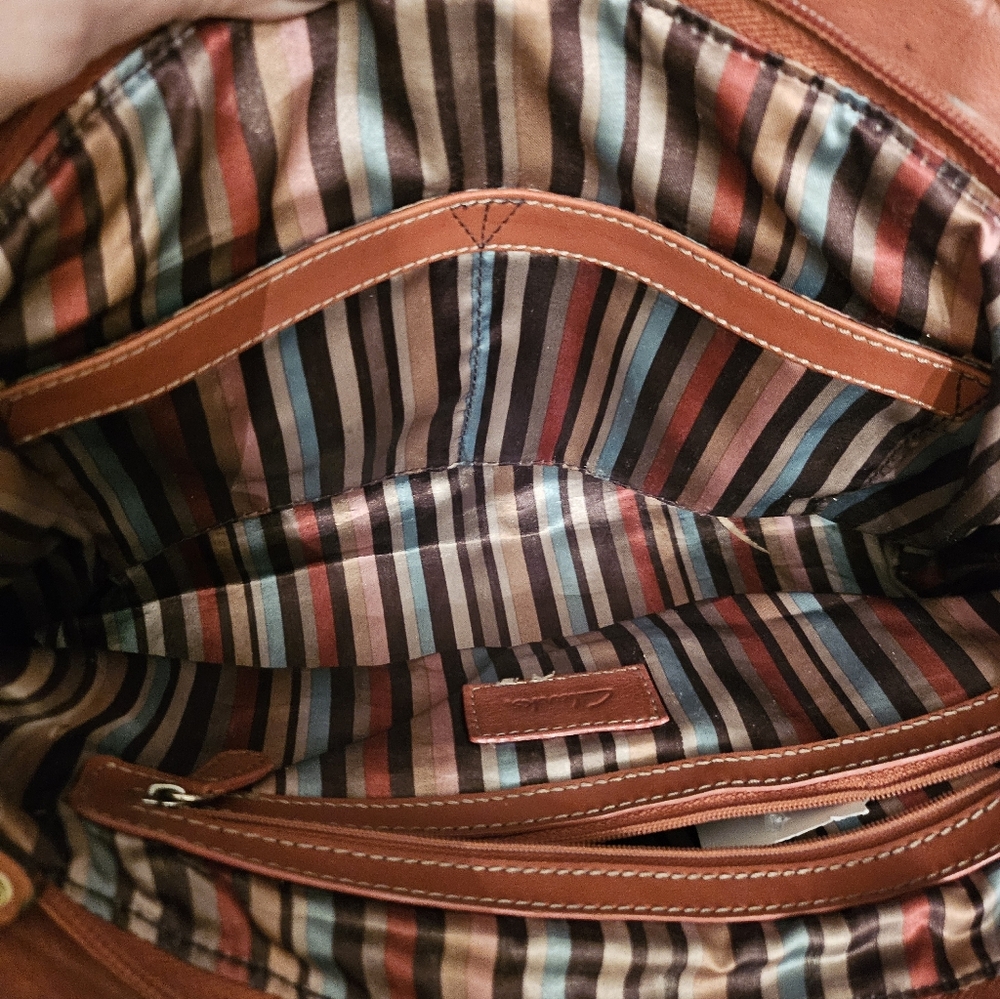 Clarks Brand Rust‎ Orange Leather Tote Bag Perfect For Fall - Picture 6 of 8